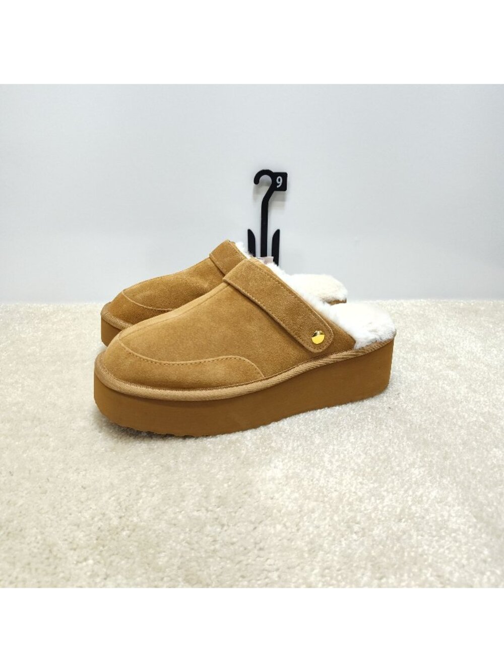 Joyspun Convert Clog Womens 9 Suede Platform Slippers Faux Fur Slides Mules NWT